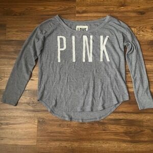 PINK Victoria's Secret Grey Waffle Knit Long Sleeve‎ Top Y2K Large Loungewear